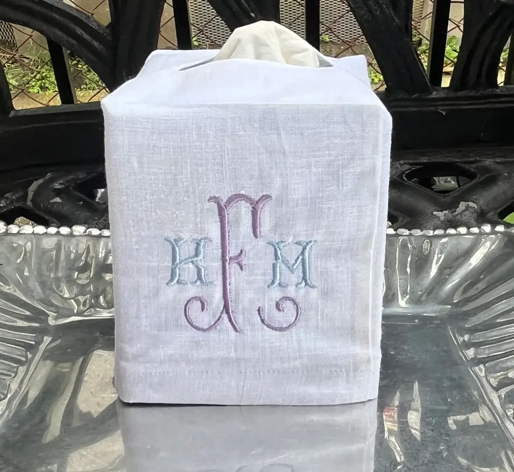 MONOGRAM LINEN TISSUE BOX COVER