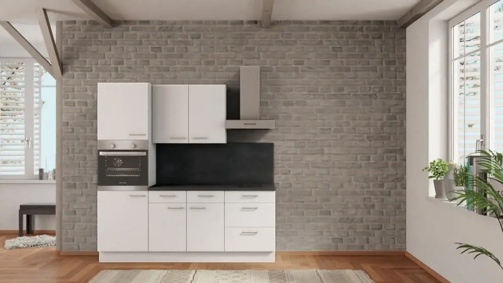 nobilia kitchen Bergkamen 210 cm affordable alpine white matte concrete slate ash tea kitchen unit