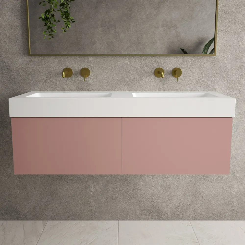 Raffinata Two Drawer Vanity Unit Beyondstone BLOC Double Basin - Matt Blush 1200mm