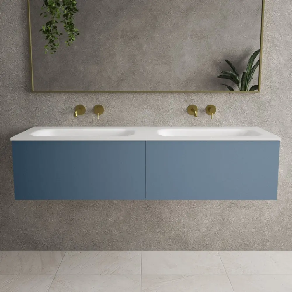 Raffinata Two Drawer Vanity Unit Beyondstone Dual Basin - Matt Navy 1400mm