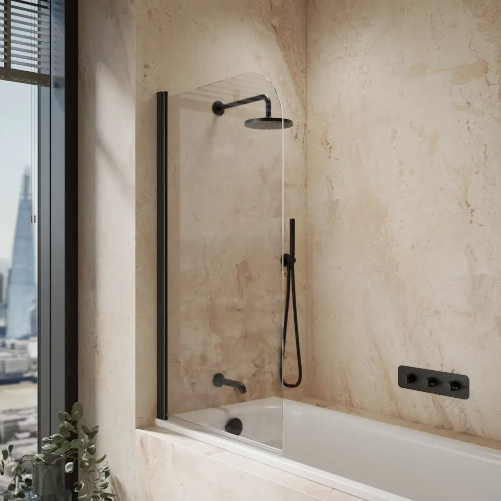 Roman Haven6 Curved Pivoting Bath Screen - 800mm - Matt Onyx