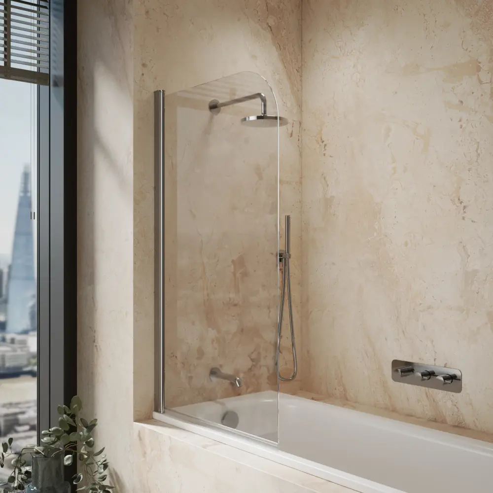 Roman Haven6 Curved Pivoting Bath Screen - 800mm - Shiny metal