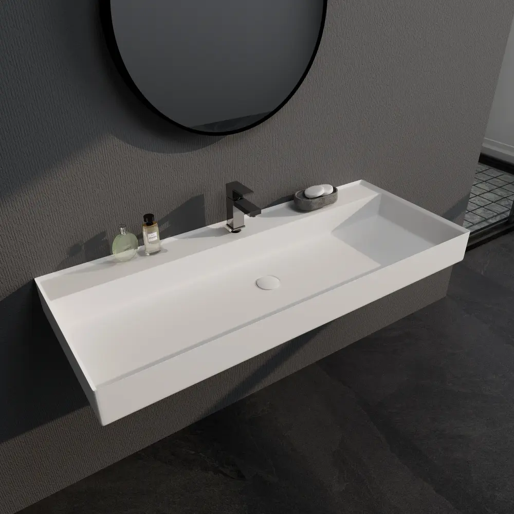 SJ-STARJANE 47''Rectangular Bathroom Sink Non-glossy White Solid Surface Basin