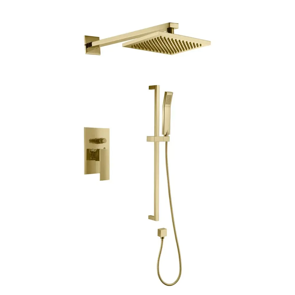 VITO-GD Square shower Faucet Rain Shower and Hand Shower, Matte Gold