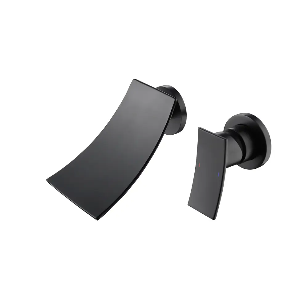 Wall Mounted Widespread Bathroom Faucet Satin Black Guest Bathroom