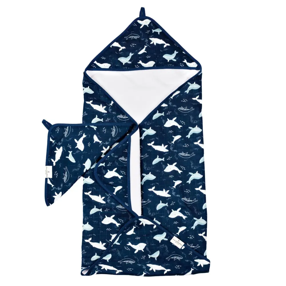 Hooded Towel Adjust - Whales