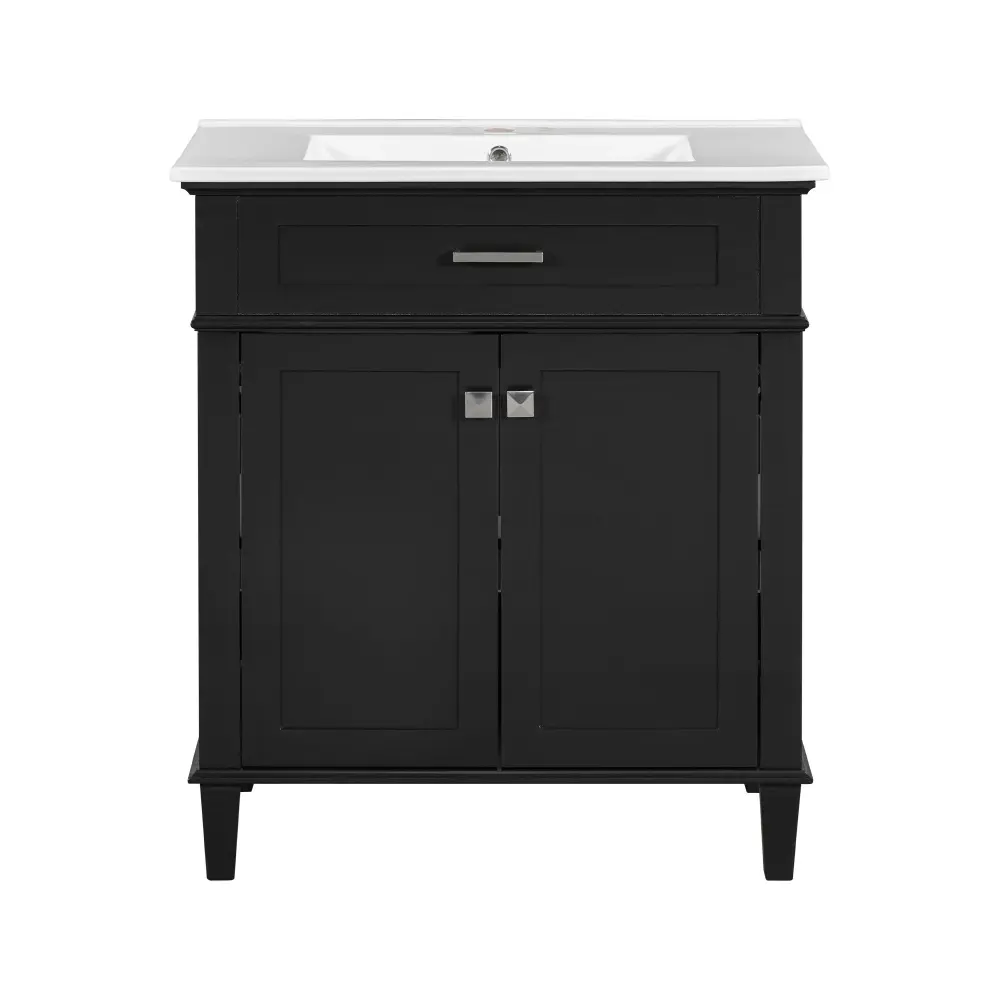 Hotel-Grade Luxury Bathroom Vanity Ceramic Basin, Plush Close Door And Adjustable Shelves