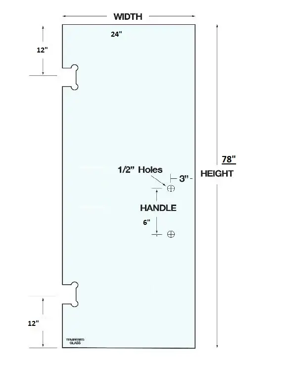 ISD2478H2 Shower Door 24"x 78" 2 Holes Tempered
