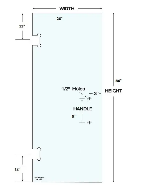 ISD2684H2 Shower Door 26"x 84" 2 Holes Tempered