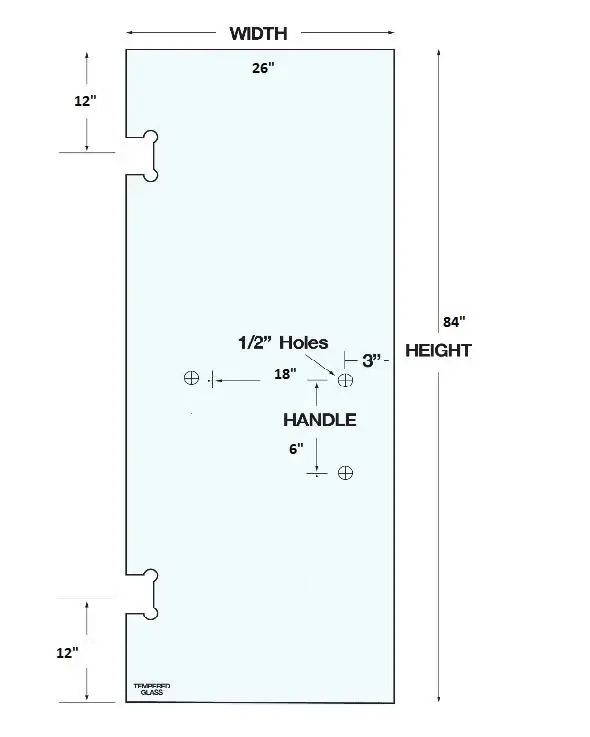 ISD2684H3 Shower Door 26"x84" 3 Holes Tempered