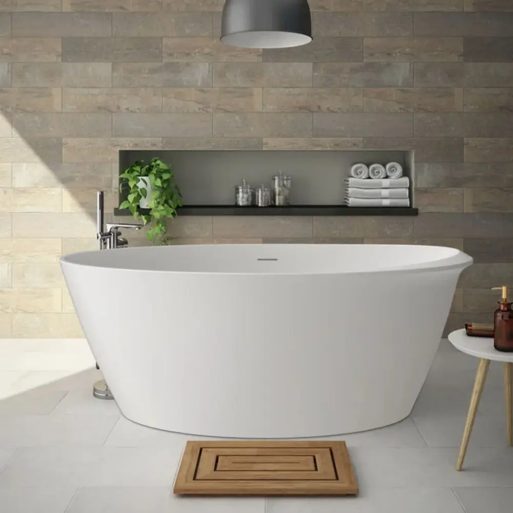Mokleba 59" x 29" High-shine White Freestanding Acrylic Soaking Bathtub Chrome Drain