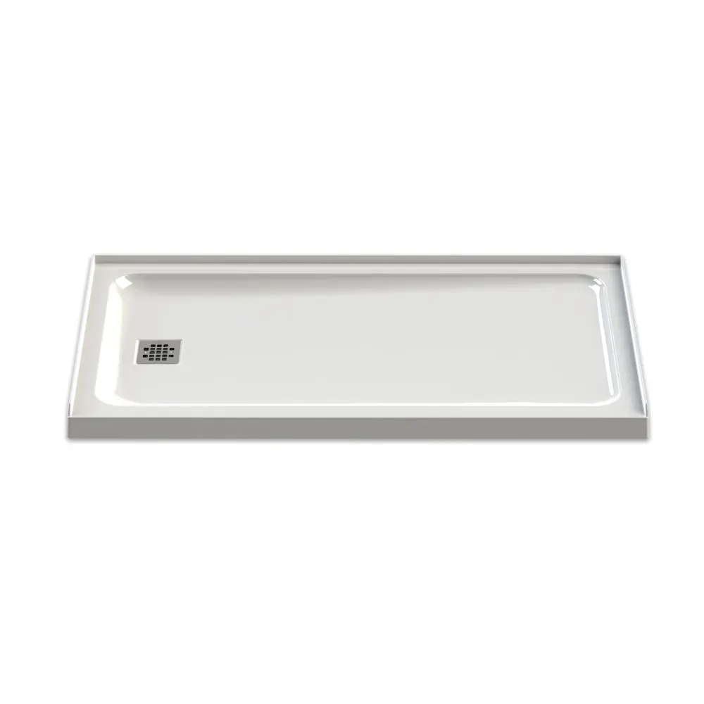 Olympia Rectangular Shower Base Snow Acrylic, Right Drain