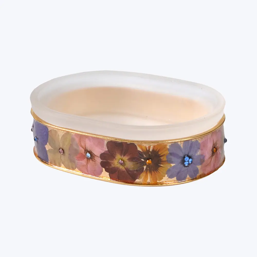 Quick-Dry Antimicrobial Fleur Oval Soap Dish Golden