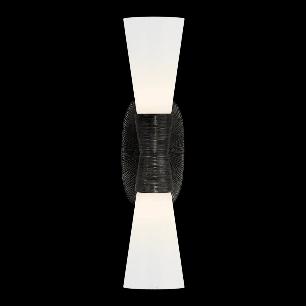Utopia Small Double Bath Sconce - Aged Iron White Glass