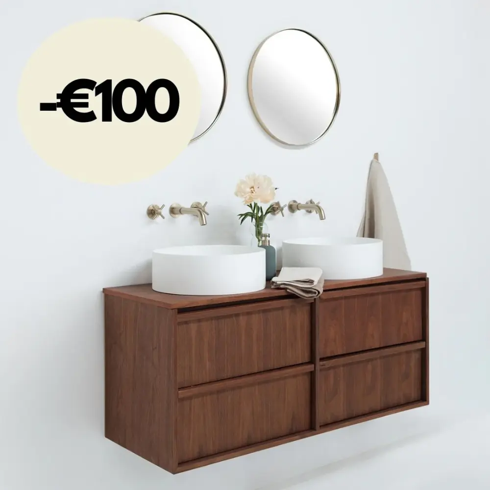 Bathroom cabinet walnut 120 cm - Fien - Sims plain surface wash basins