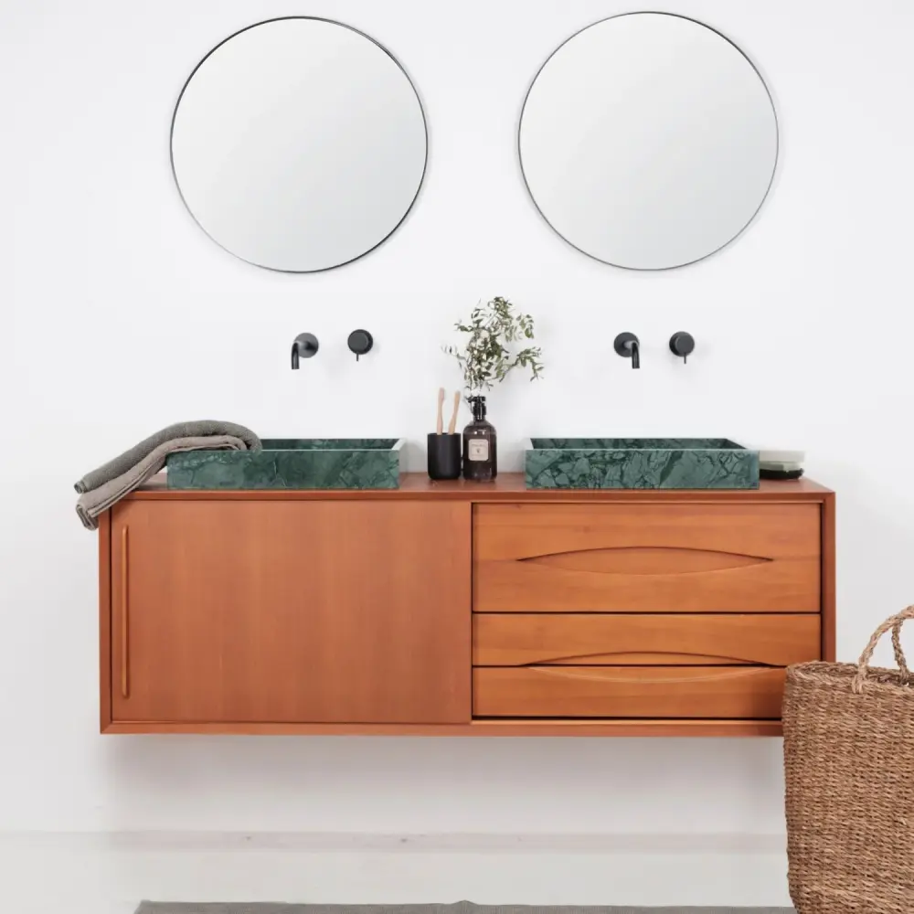 Bathroom furniture Bill Teak - Sage Marble - Without top plate