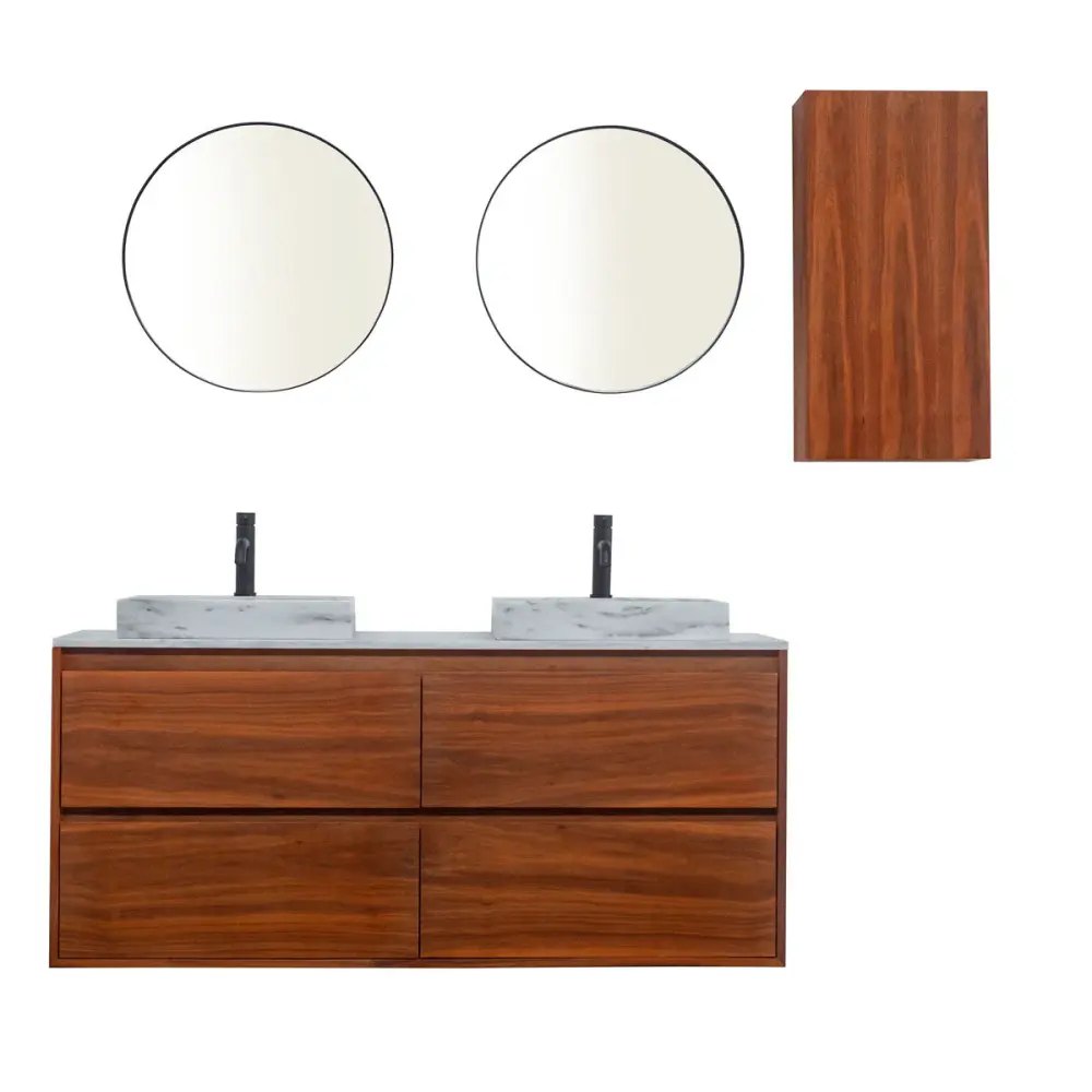 Bathroom furniture - Chalk Marble - Washbasin George II - Walnut - (150 cm) - ANN