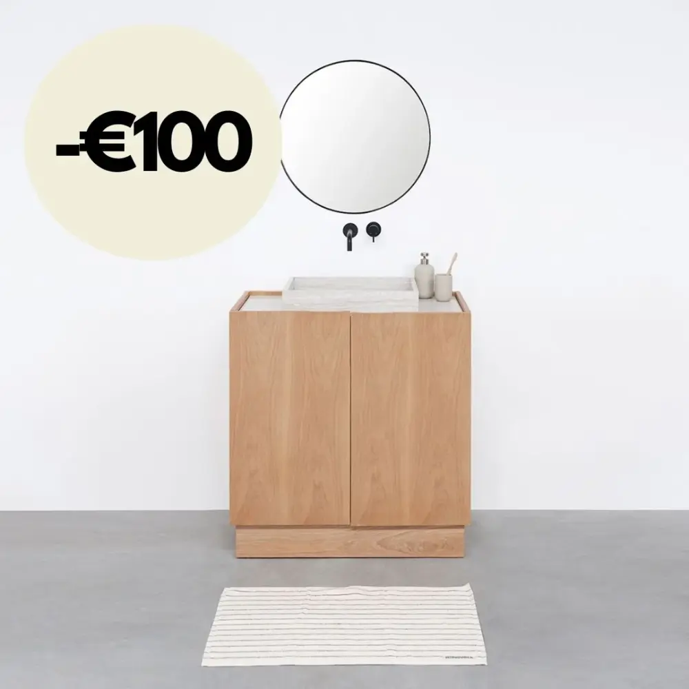 Bathroom furniture Felix - Oak - Washbasin Buff Marble - George I - (84 cm) Non-Slip Base | 5-Year Warranty