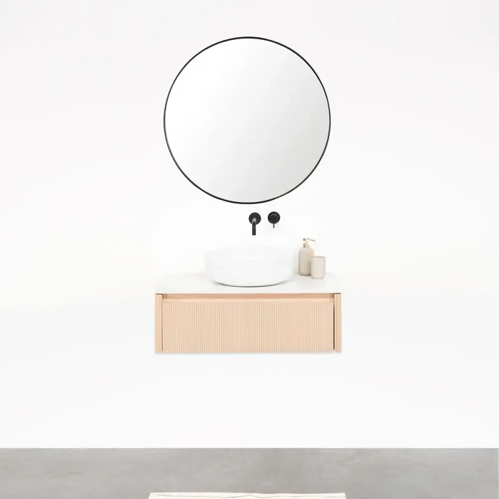 Bathroom furniture Oak - Ahun - Alexis II porcelain cleanse basin - Marcel top plate white ceramic - 80 cm