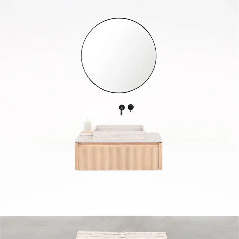 Bathroom furniture Oak - Ahun - George Beige Marble - Marcel top plate Taupe marble - 80 cm | Rustproof & Easy Clean