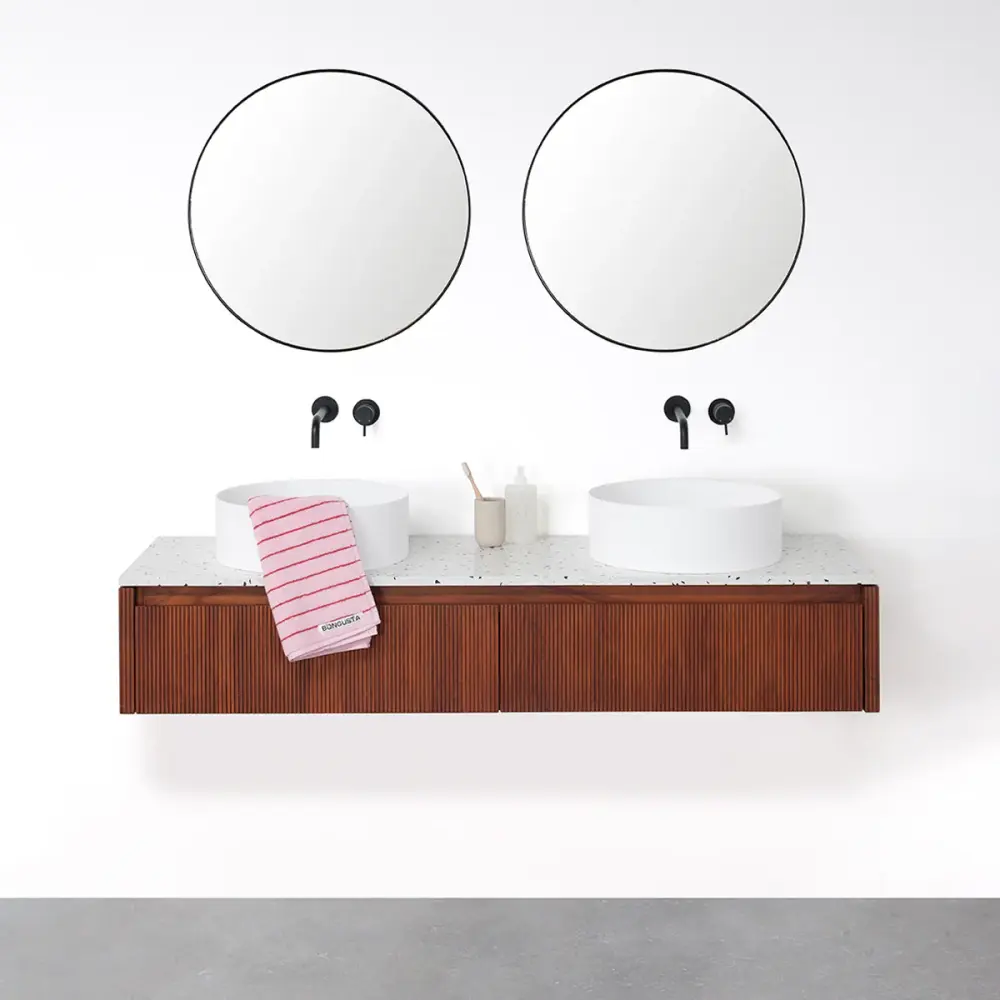 Bathroom furniture Walnut - Ahun - Sims Reliable Surface - Terrazzo top plate - 150 cm