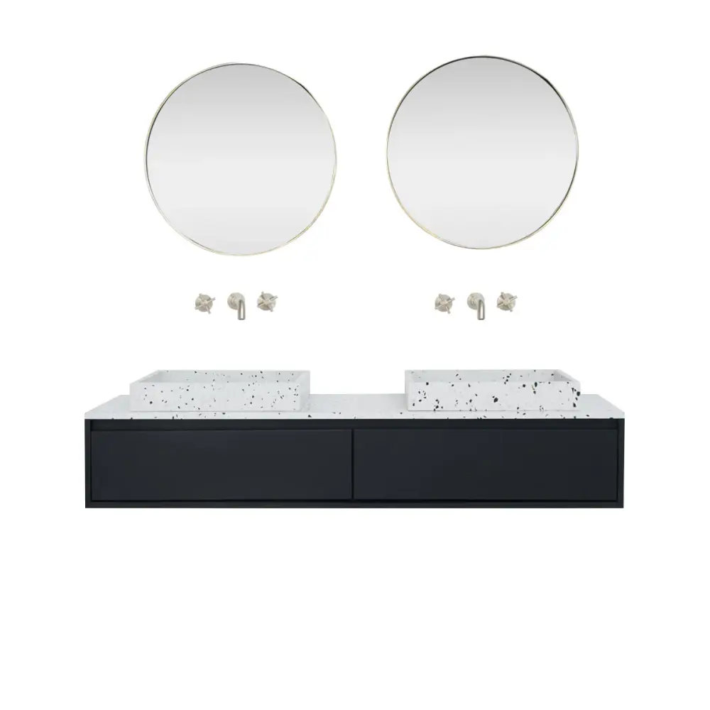 Bathroom set Ann cabinet short Black - George washbasin Terrazzo - Terrazzo top plate - 150 cm