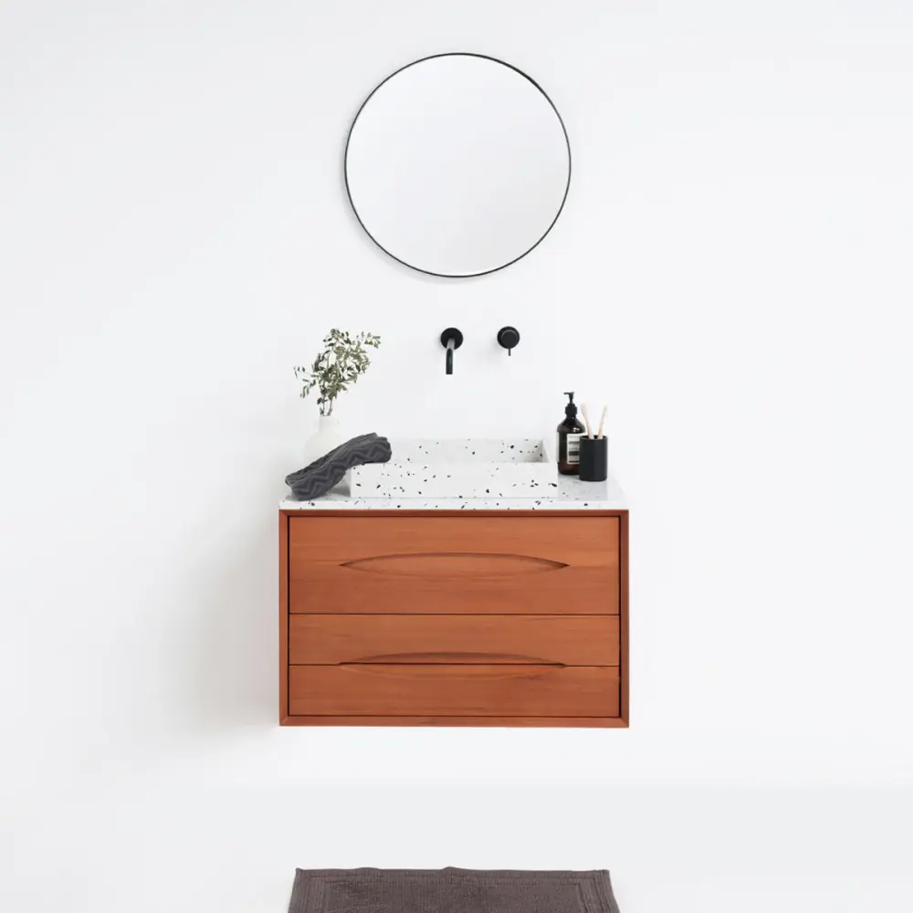 Bathroom set Bill Teakwood - 80 cm - White Terrazzo