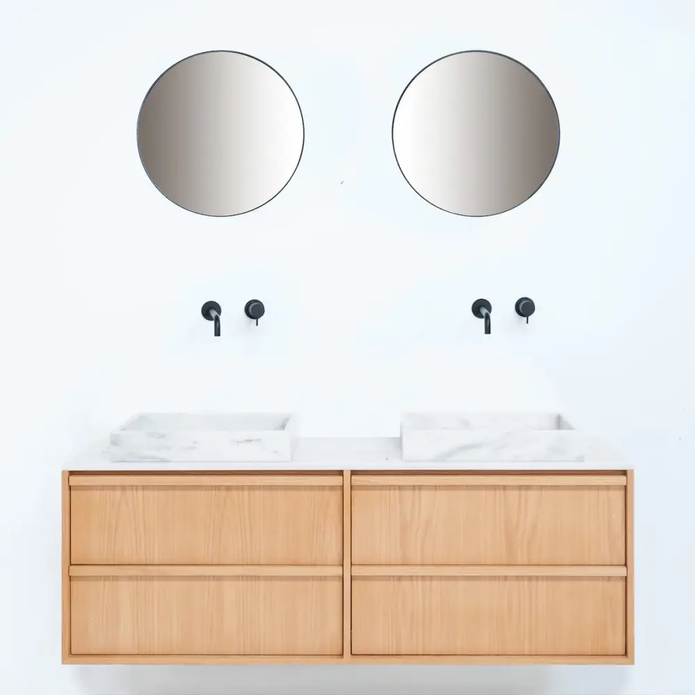 Bathroom set Fien Eik - White Marble Top and Washbasin - 150 cm