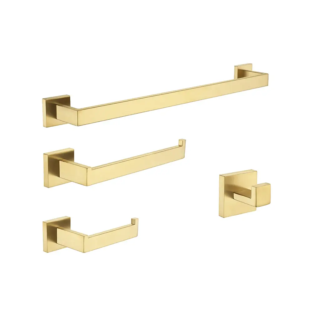 DENNIS-GD Square Bathroom Accessory Set, Satin-brushed Gold (4 Pieces)