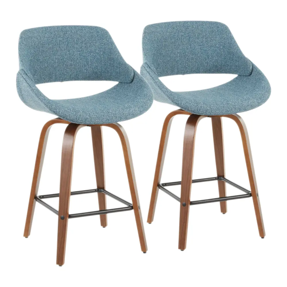 Fabrico - Mid-Century Modern Counter Stool adjust 2) - Walnut / Blue