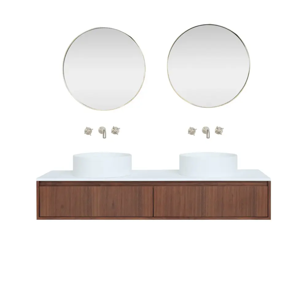 Quick-Dry Antimicrobial Bathroom cabinet Ann concise - Walnut - Sims washbasin - Arcly top plate