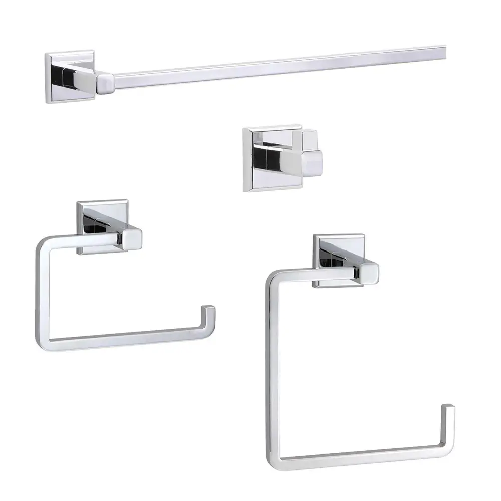 Ultra Bathroom Set 4-Piece, Polished Shiny metal Non-Slip Base | 5-Year Warranty