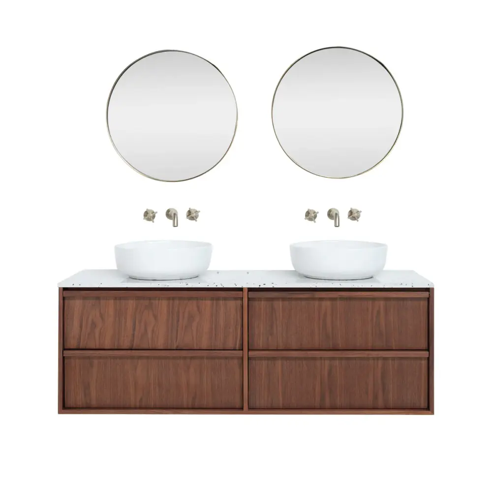 Walnut bathroom furniture Terrazzo Fien - 150 cm - Alexis II porcelain washbasins