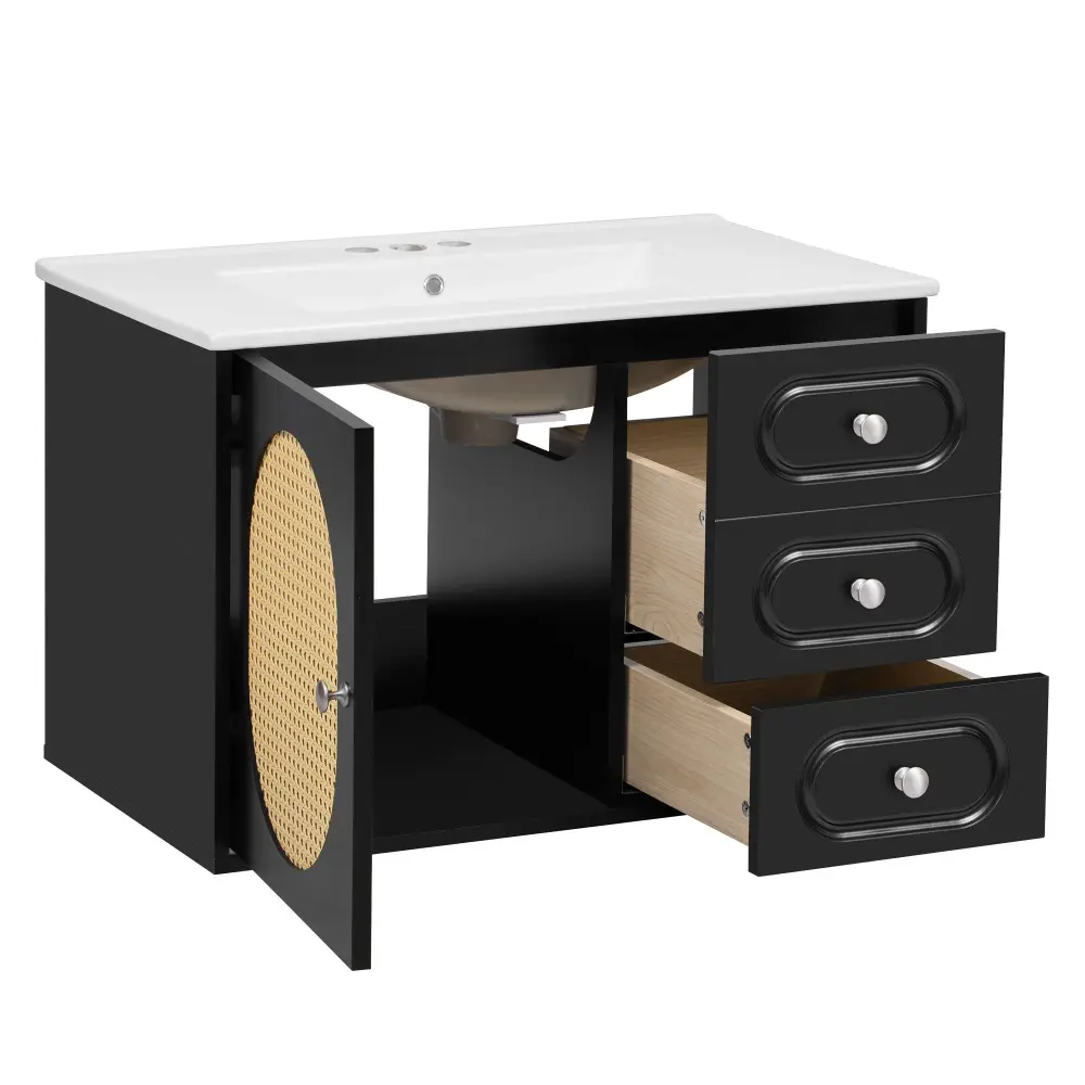 Bathroom Vanity Cabinet Sink, 2 Drawers - Charcoal