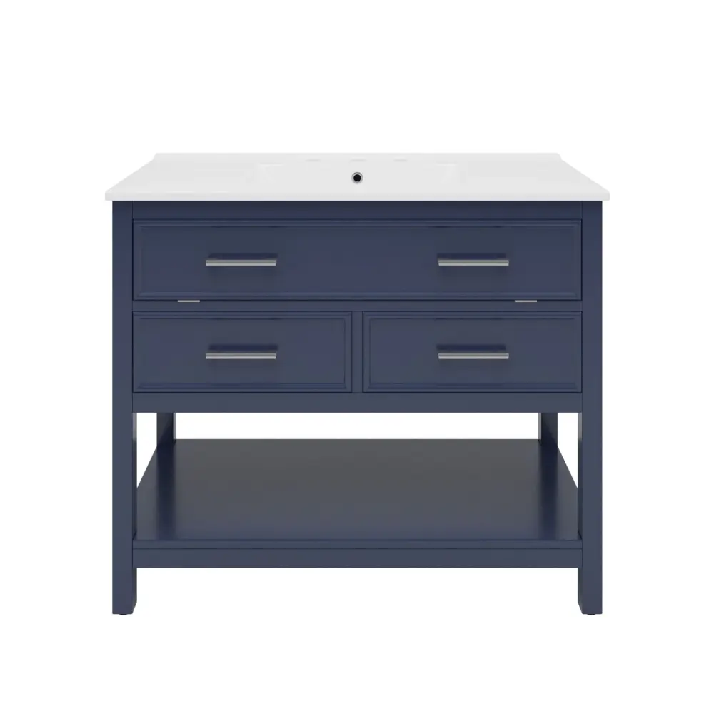 Bathroom Vanity Ceramic Sink, Tip Out Tray & 2 Thorough Extension Drawers