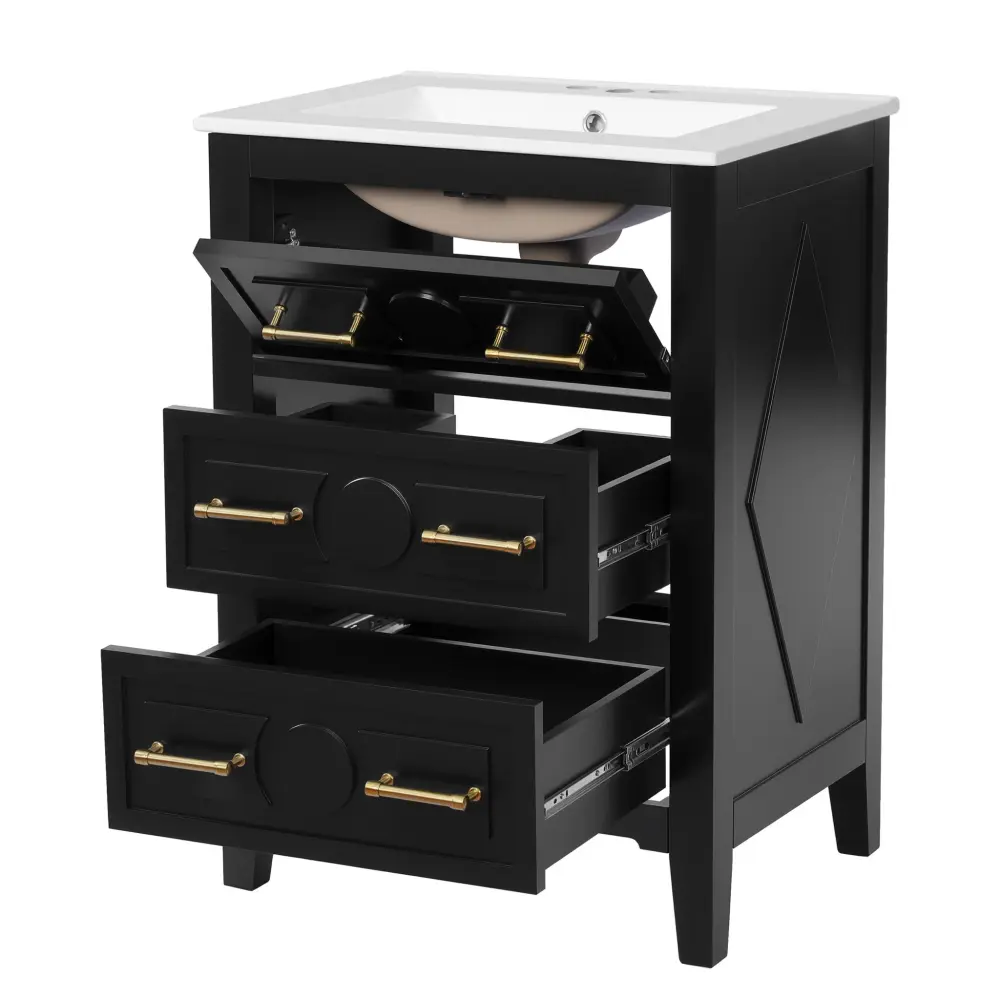 Bathroom Vanity Sink, Free Standing Single Adjust, 3 Drawer Storage Cabinet