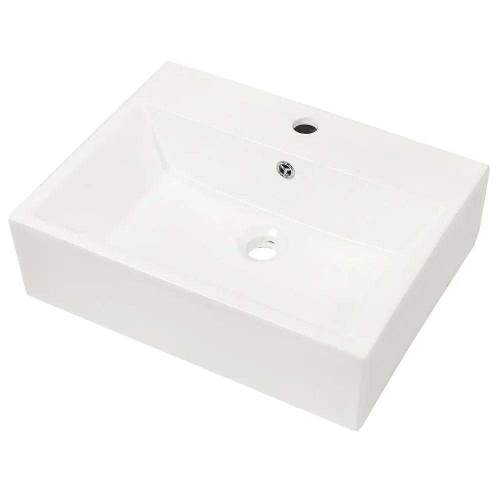 Modern Ceramic Rectangular Wall Mounted Bathroom Sink Faucet Hole & Overflow