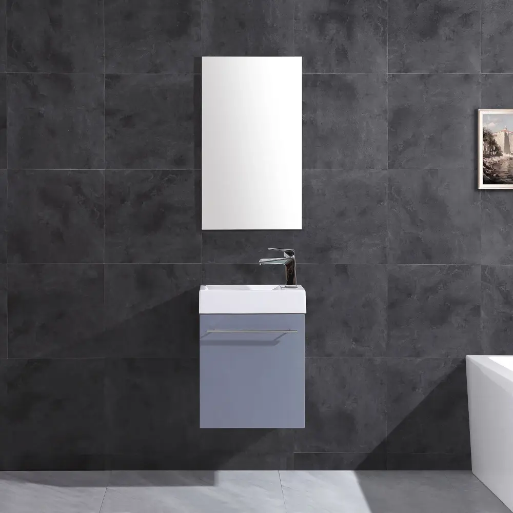 17.5" Wall Mount Single Bathroom Vanity Gray Snow Integrated Sink and Mirror LV10-17G