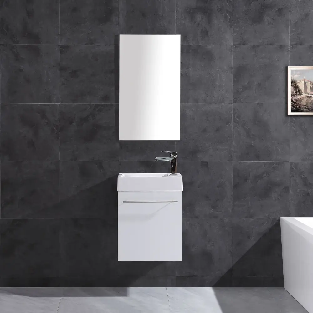 17.5" Wall Mount Single Bathroom Vanity White Alabaster Integrated Sink and Mirror LV10-17W