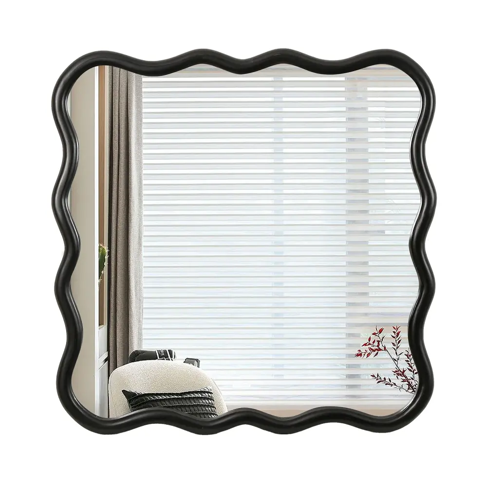 Gaze 36 . W x 36 . H Square Framed Floating Wall Bathroom Vanity Mirror Ebony Finshed Solid Wood #WM-004