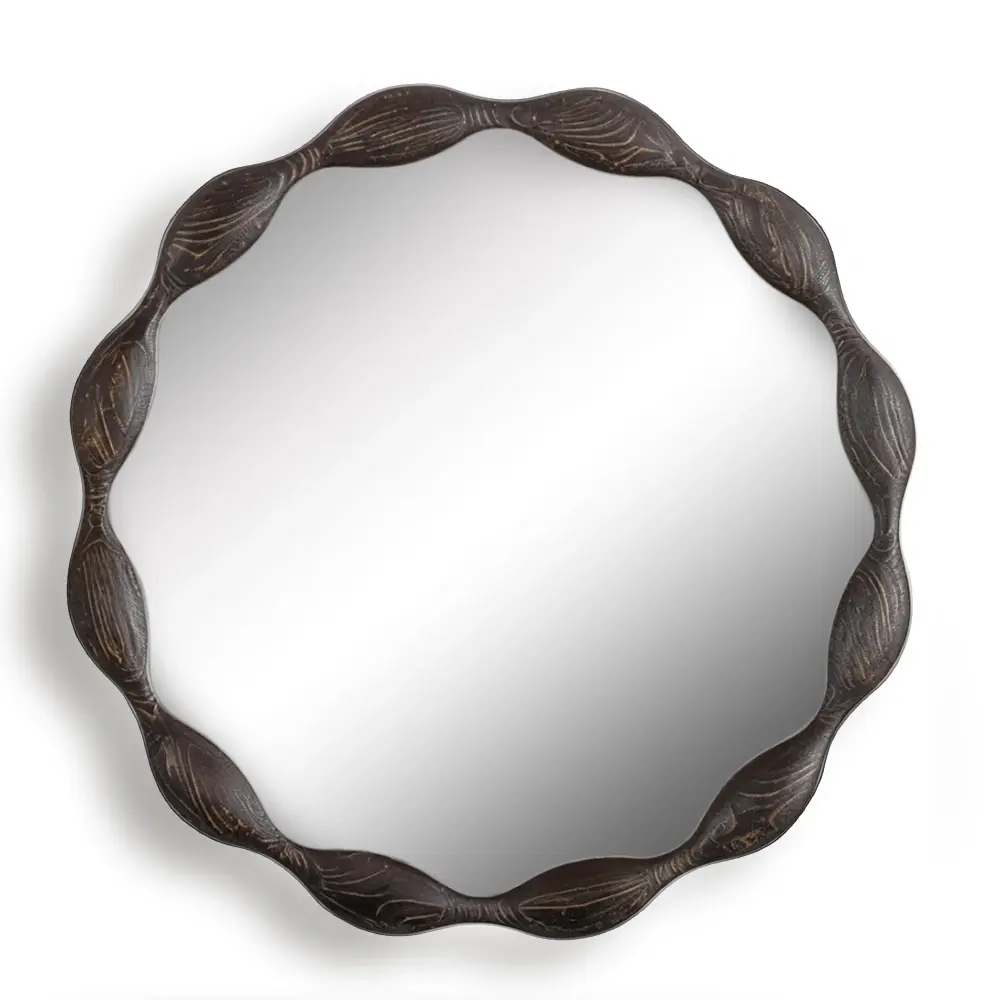 Glance 32.5" Vintage Oval Well-built Wood Framed Wavy Organic Design Wall Mounted Vanity Mirror #25036