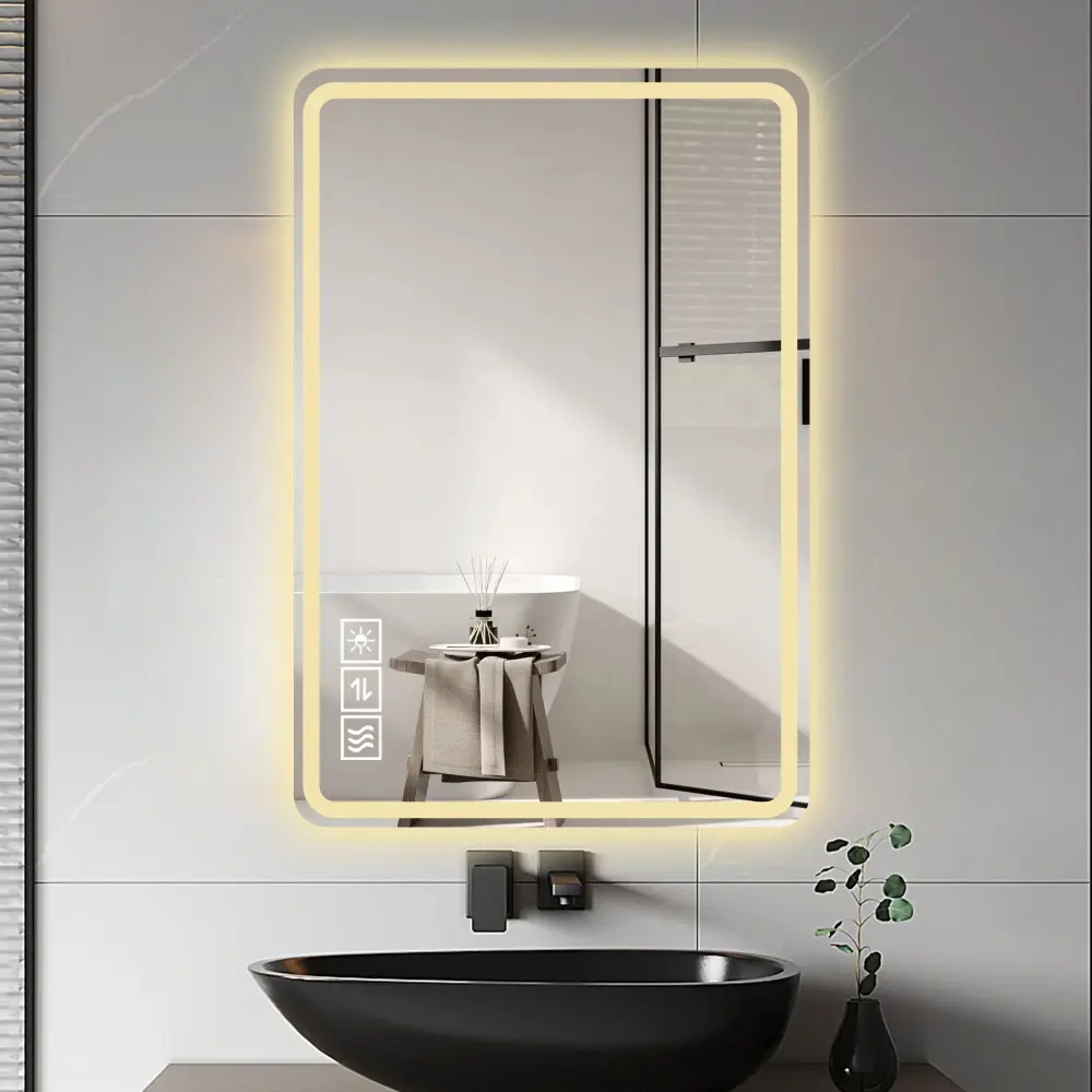 LED Bathroom Mirror Vanity Mirrors Front Lights Wall Mounted Anti-Fog Frameless Make Up Mirror Light Copper Free Sterling ...