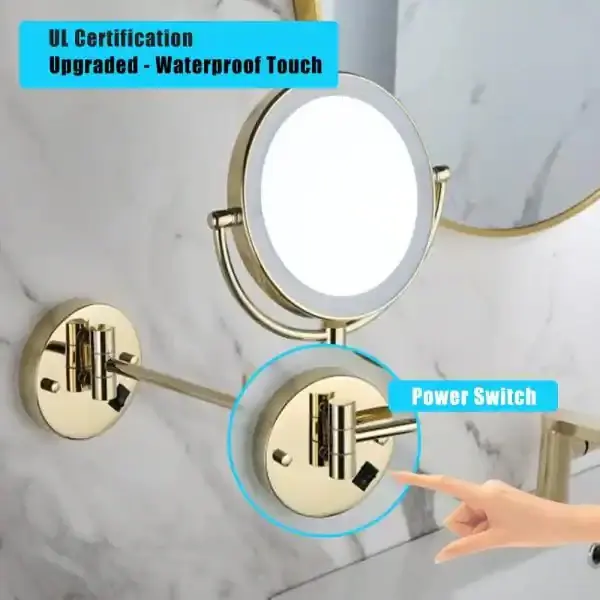 Quick-Dry Antimicrobial 9.8 . W x 9.8 . H Petite Round Magnifying Freestanding Wall Bathroom Makeup Mirror Gold