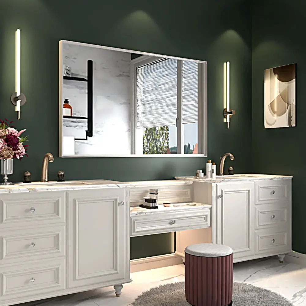 Rectangular Wall-hung Beveled Bathroom Mirror, Square Angle Metal Frame Wall Mounted Bathroom Mirrors Wall (Horizontal & V...
