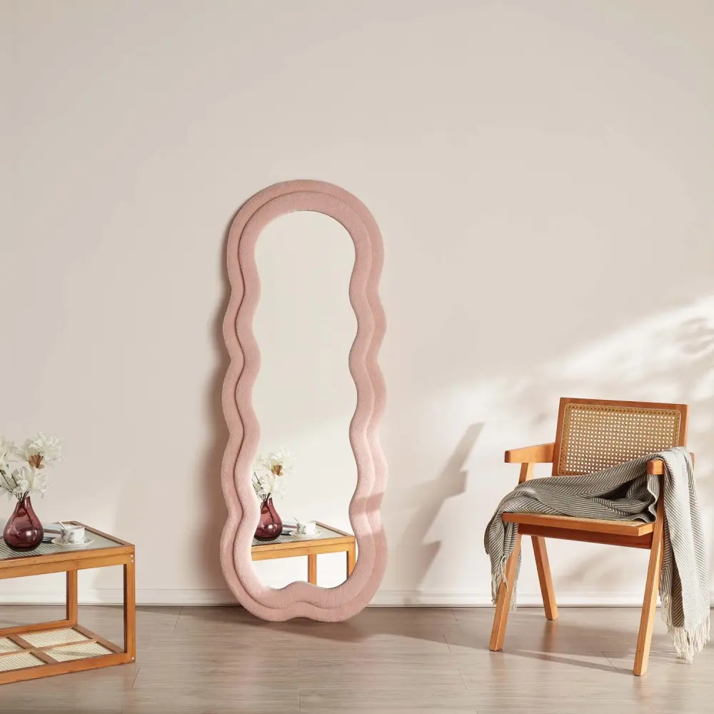 Wavy Full Length Mirror Flannelette Fabric Frame 63’’ x 24’’ (H x W) Pink