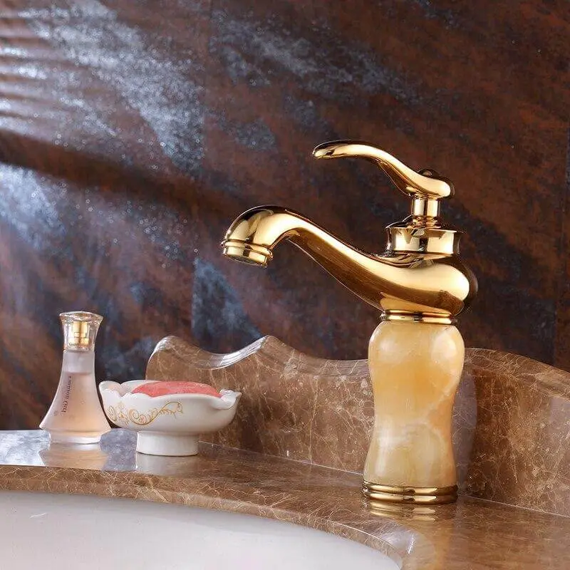 Gold Jade Ware Bathroom Faucet One-only Handle Single Hole Sink Basin Faucet Cold Hot Water Mixer Bathroom Accessories