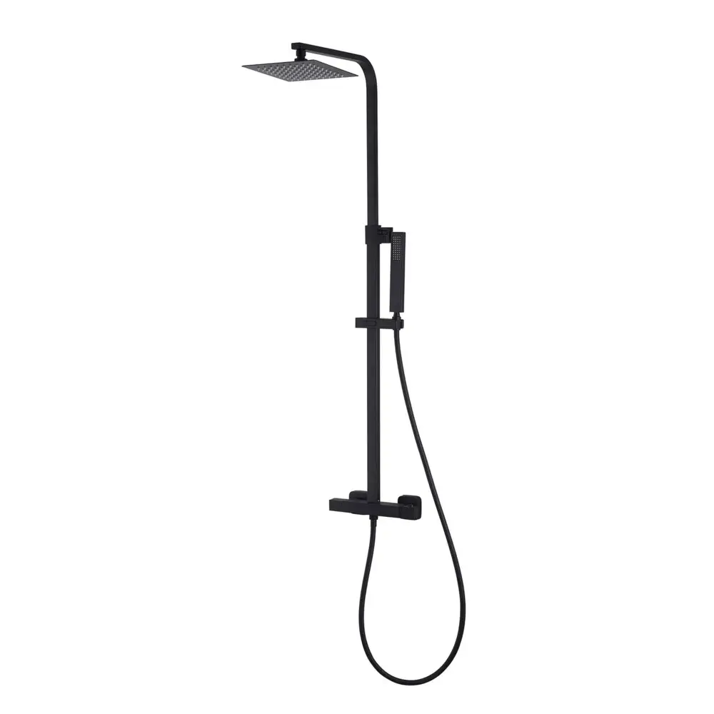 Hotel-Grade Luxury Square Head Shower Column Stainless Steel, Matte Midnight