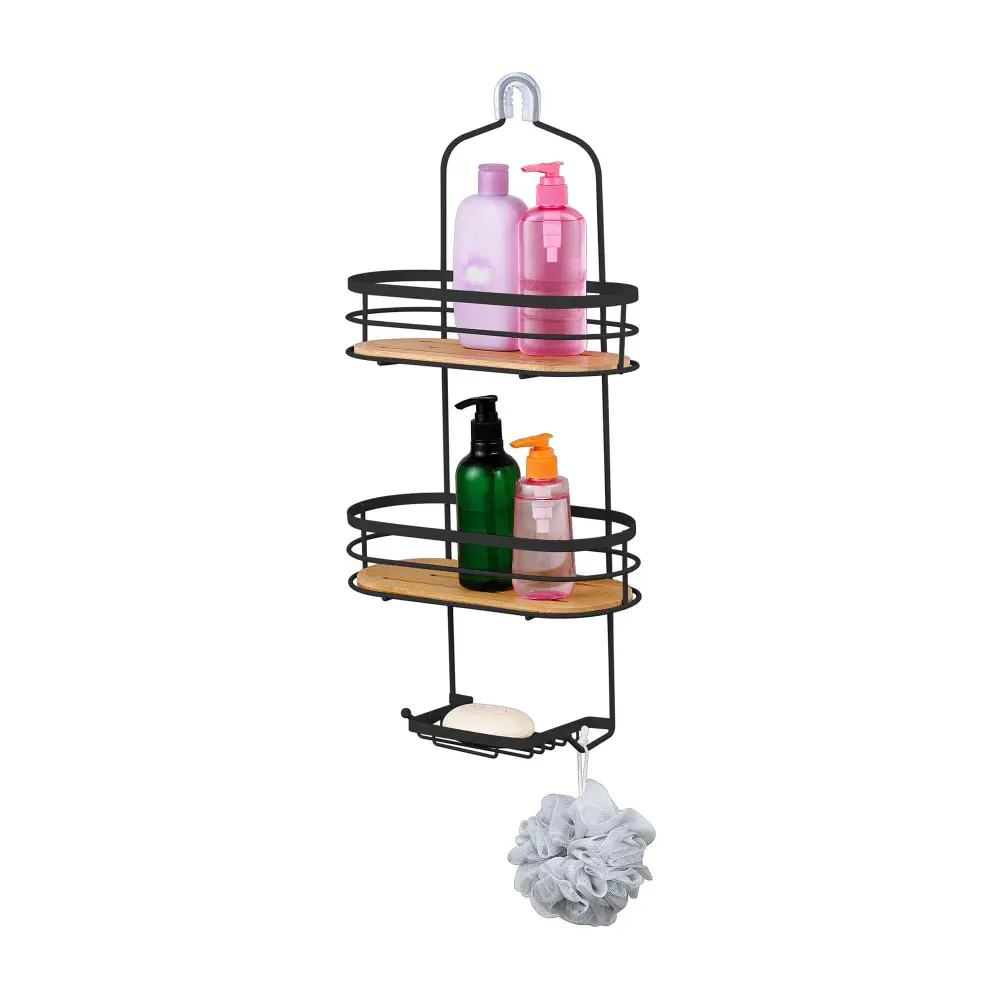 Metal Shower Caddy Bamboo, Black