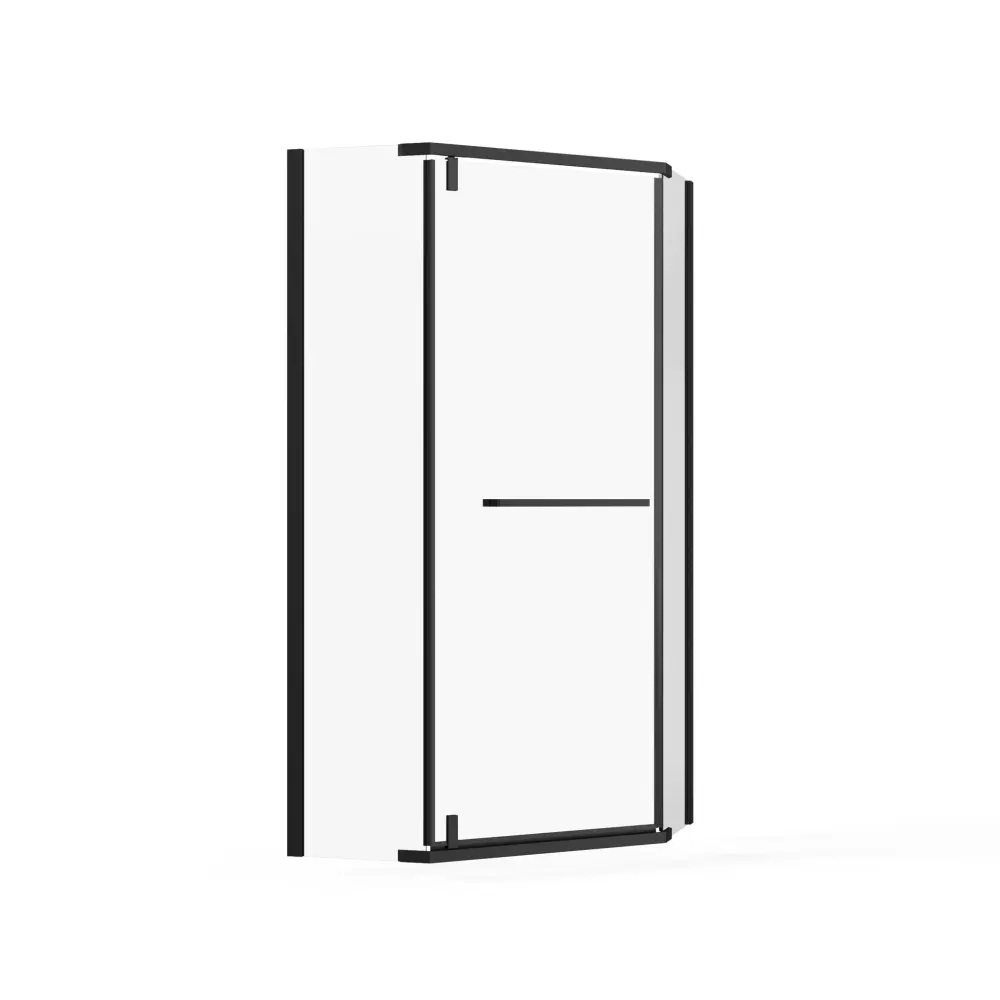 Neo Angle - Frameless Shower Door Chalk Acrylic Shower Base Combo - Matte Black