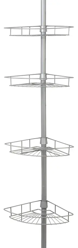 Zenna Home 2156NN Corner Tension Pole Shower Caddy, 8 OAL, 11-1/2 OAW, 4-Shelf, Reinforced, Satin Nickel